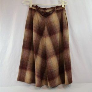 Vintage Brown Plaid A-Line Skirt by Niki